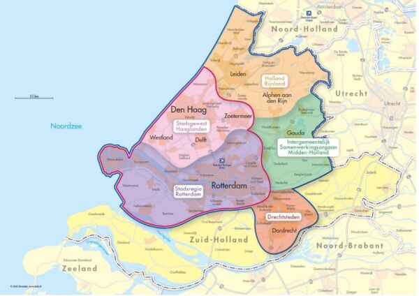 zuidelijke-randstad-600×424 Kaart van Zuid-Holland met het werkgebied van BV Bouw